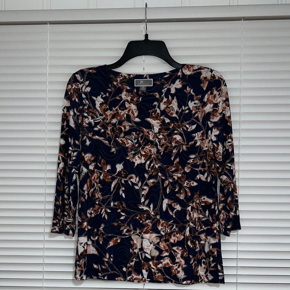 JM Collection Women's Printed Scoop-Neck 3/4-Sleeve Top Size PS